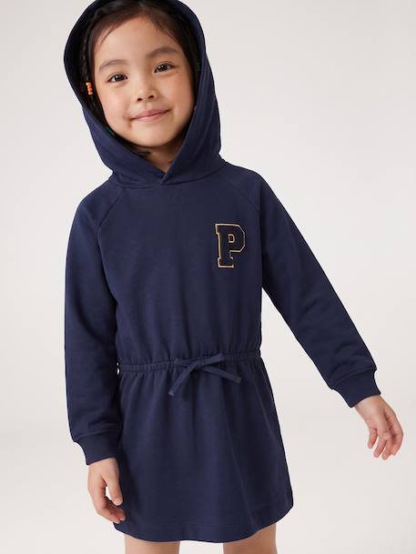 Short hooded dress for girls green+marl grey+navy blue 