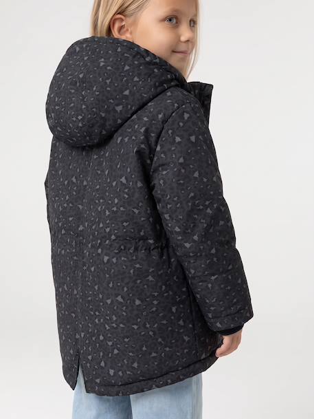Romantic Hooded Parka for Girls anthracite+green 