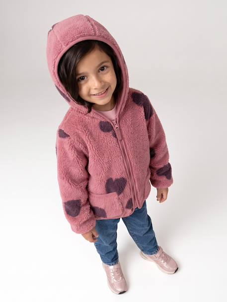 Girls' floral pop hooded sherpa jacket ecru+mauve+vanilla 