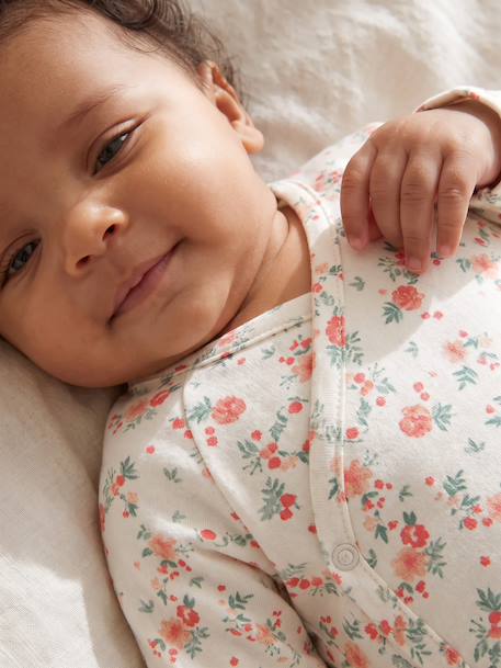 Newborn long-sleeved baby vest cappuccino+ecru+sage green 