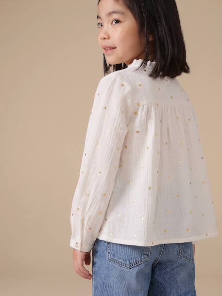 Cotton Gauze Shirt for Girls chambray blue+ecru+gold+mauve+printed white 