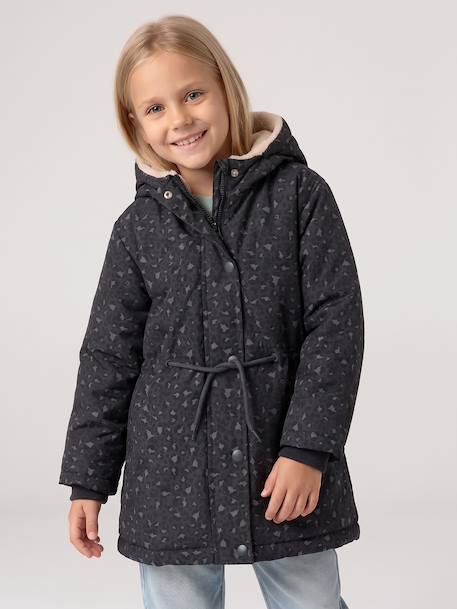 Romantic Hooded Parka for Girls anthracite+green 