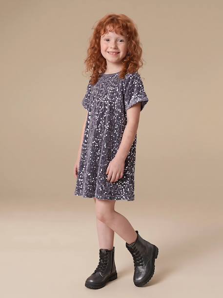 Girl's velvet and sequin dress red+rose+silver 