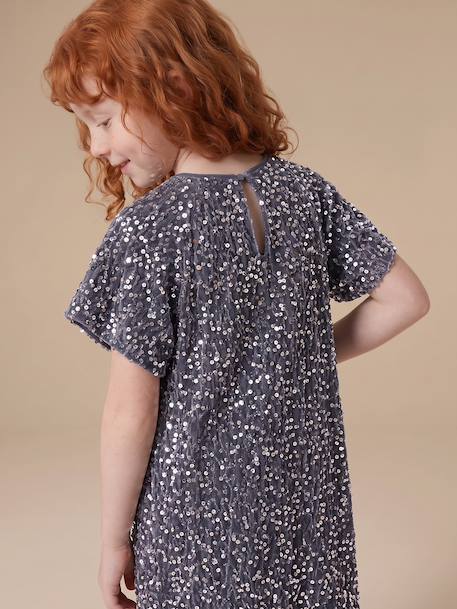 Girl's velvet and sequin dress red+rose+silver 