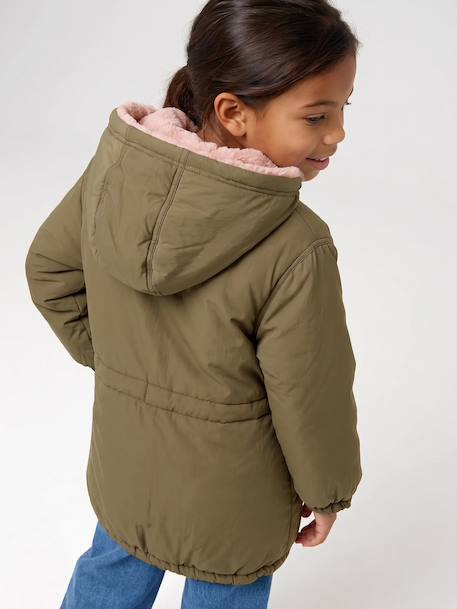 Reversible parka for girls khaki+navy blue 