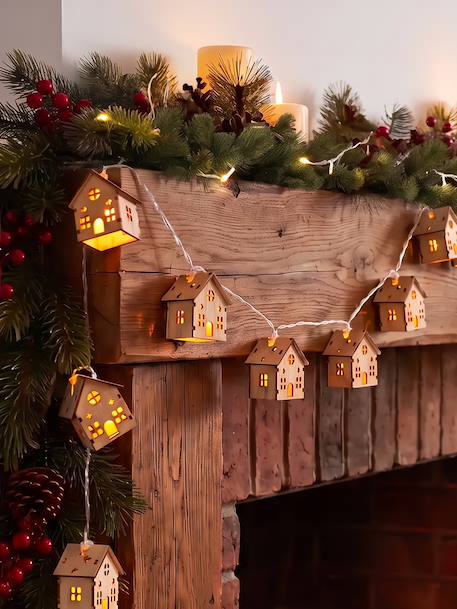 Wooden house LED fairy lights beige 