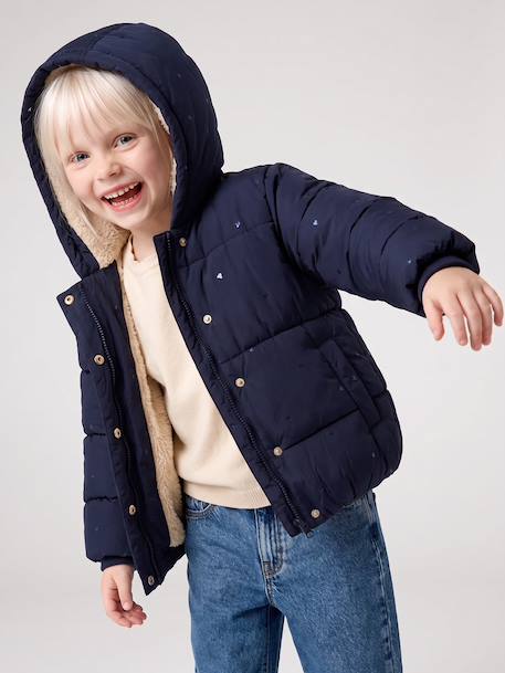 Hooded puffer jacket for girls blue+navy blue 
