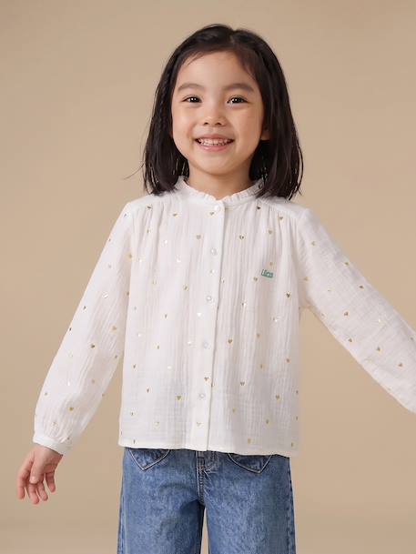 Cotton Gauze Shirt for Girls chambray blue+ecru+gold+mauve+printed white 