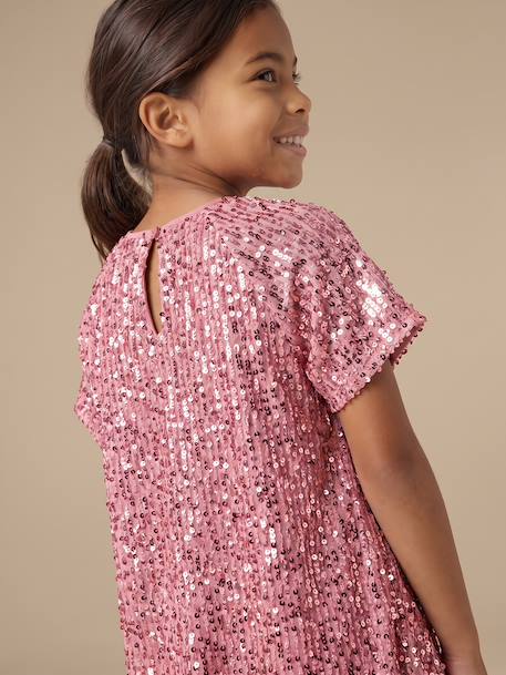 Girl's velvet and sequin dress red+rose+silver 