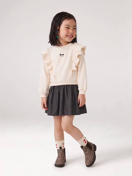 Long-sleeved dress for girls ecru+navy blue 