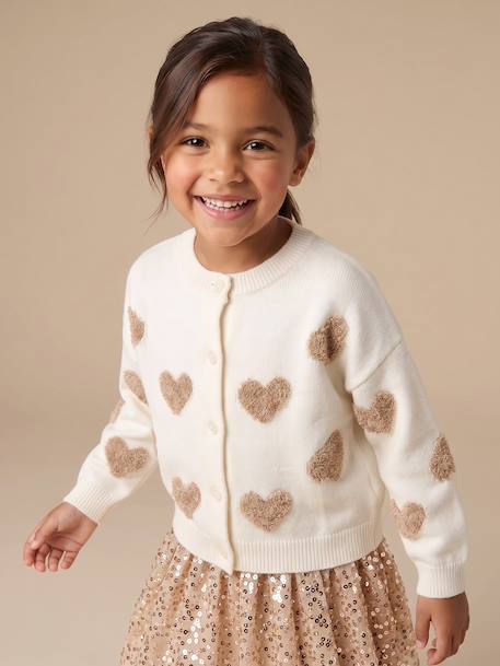 Buttoned cardigan with long sleeves for girls ecru 