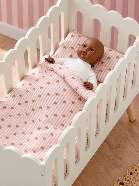 Blanket + Pillow for Dolls, in Cotton Gauze beige+caramel+printed pink+rose+White+yellow 