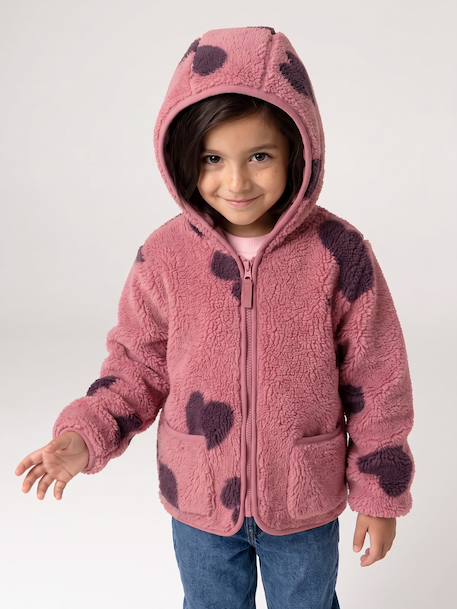 Girls' floral pop hooded sherpa jacket ecru+mauve+vanilla 