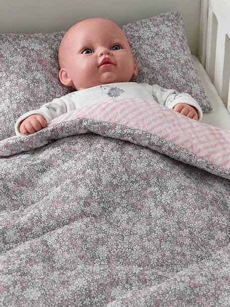 Blanket + Pillow for Dolls, in Cotton Gauze printed pink+White+yellow 