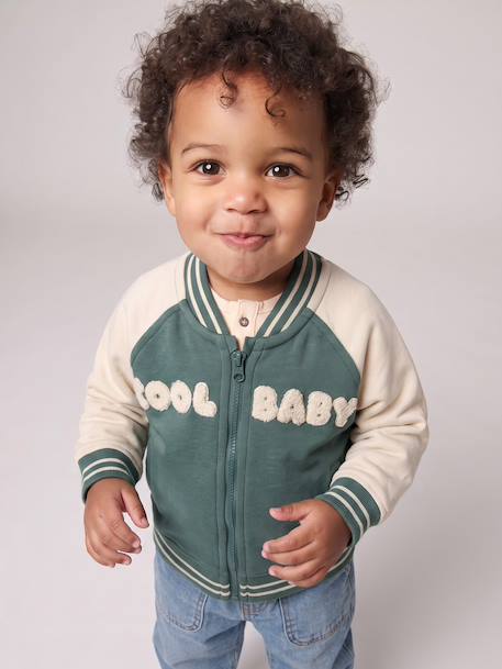 Zip-up teddy jacket for baby emerald green 