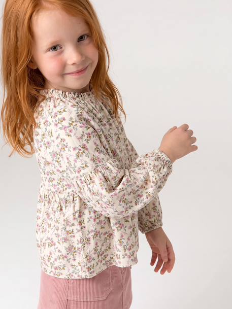 Printed blouse for girls anthracite+vanilla 