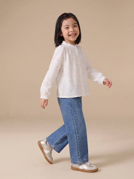 Cotton Gauze Shirt for Girls chambray blue+ecru+gold+mauve+printed white 