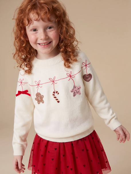Christmas knitwear with long sleeves for girls ecru 
