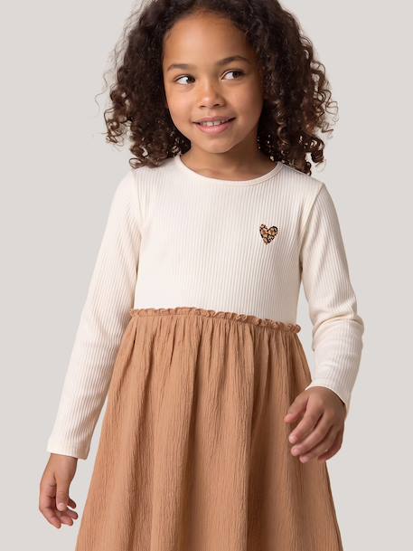 2-in-1 long-sleeved dress for girls camel 