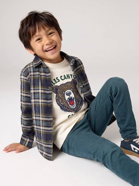 Chequered Flannel Shirt for Boys camel+chequered green+chequered navy blue+English green+night blue+slate blue 