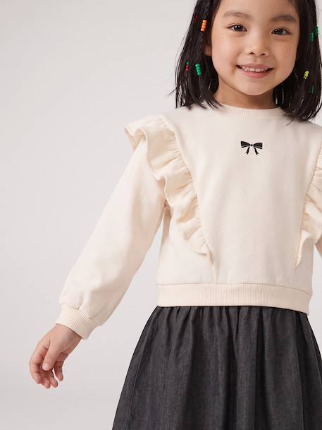 Long-sleeved dress for girls ecru+navy blue 