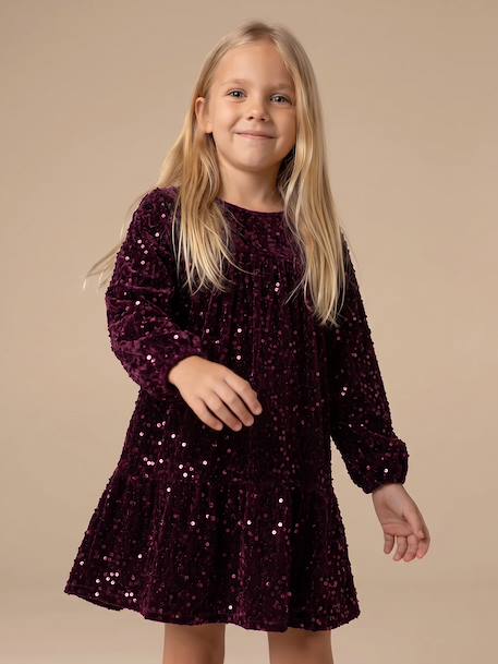 Long-sleeved sequin dress for girls plum 