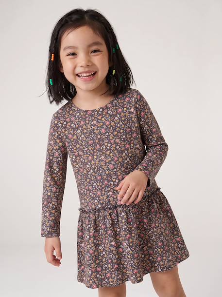 Long Sleeve Printed Dress for Girls anthracite+rose+sand beige 