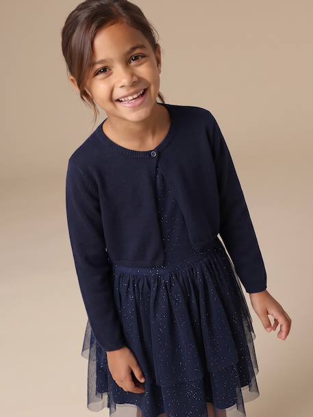 Dress and cardigan set for girls navy blue 