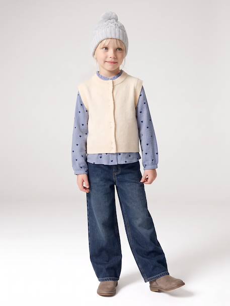 Sleeveless knitted cardigan with front button for girls lilac+vanilla 