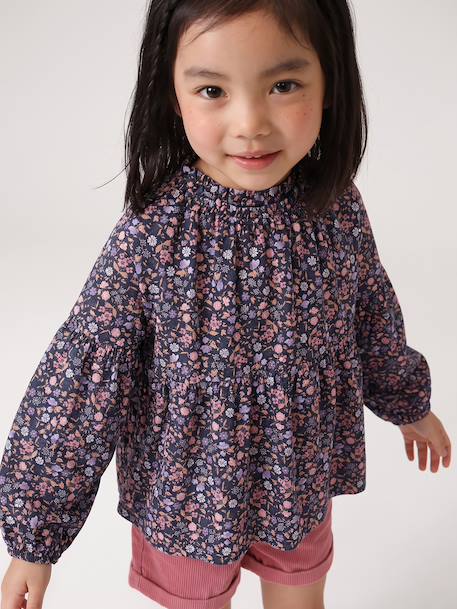 Printed blouse for girls anthracite+vanilla 