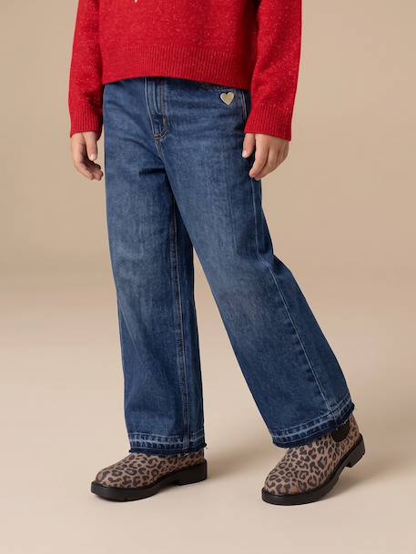 Wide-Leg Jeans, Frayed Hems, for Girls bleached denim+deep blue+grey+stone 