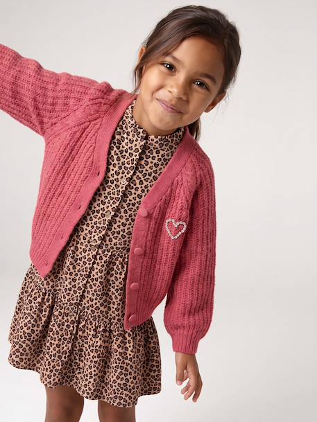 Buttoned cardigan for girls ecru+old rose 