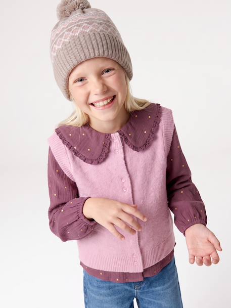 Knitted hat, snood and gloves set for girls mocha 