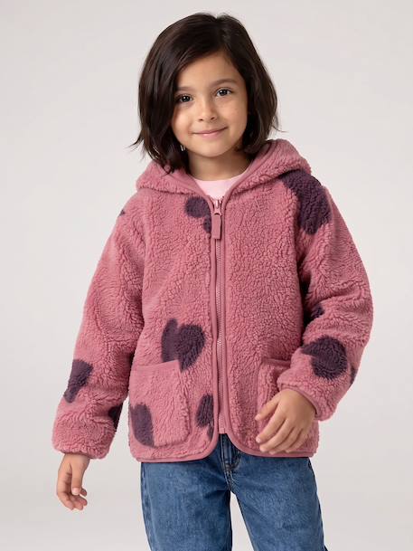 Girls' floral pop hooded sherpa jacket ecru+mauve+vanilla 