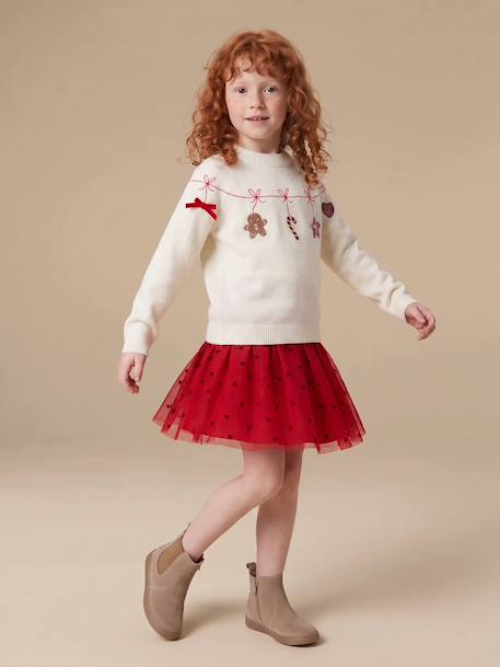 Christmas knitwear with long sleeves for girls ecru 