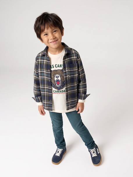 Chequered Flannel Shirt for Boys camel+chequered green+chequered navy blue+English green+night blue+slate blue 