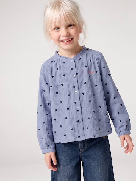Cotton Gauze Shirt for Girls chambray blue+ecru+gold+mauve+printed white 