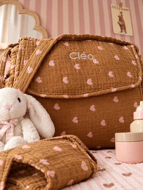 Changing Bag & Accessories in FSC® 100% Wood, PETITES FLEURS caramel 