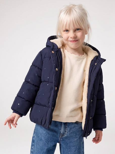 Hooded puffer jacket for girls blue+navy blue 