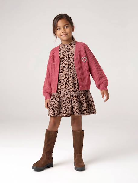 Buttoned cardigan for girls ecru+old rose 