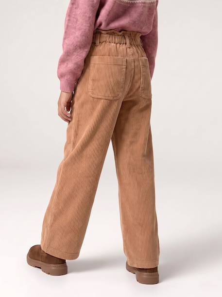 Wide Corduroy Paperbag Trousers for Girls bordeaux red+camel+mauve+navy blue+olive 