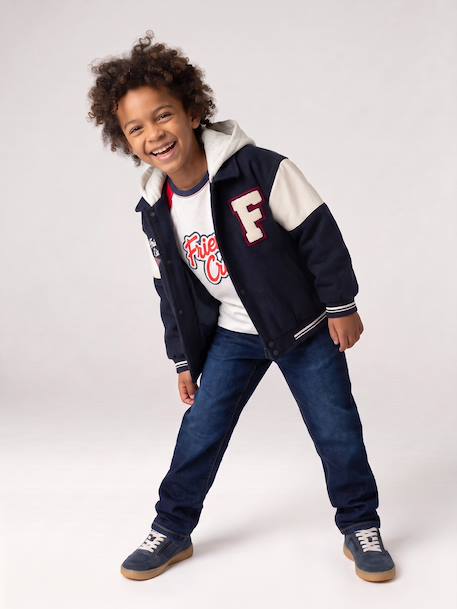 Teddy jacket with detachable hood for boys navy blue 