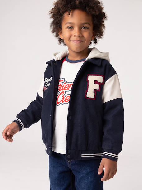 Teddy jacket with detachable hood for boys navy blue 