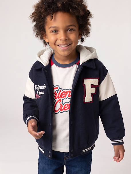 Teddy jacket with detachable hood for boys navy blue 