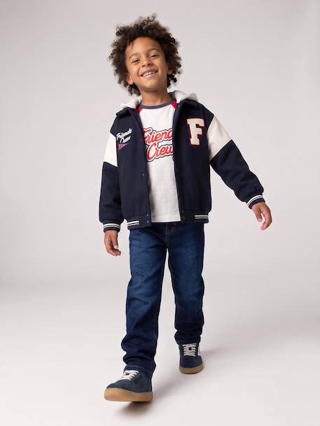 Teddy jacket with detachable hood for boys navy blue 