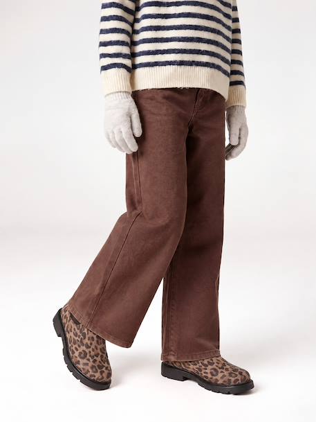 Wide-leg trousers in girls' colours chocolate+green+grey blue+plum+rose 