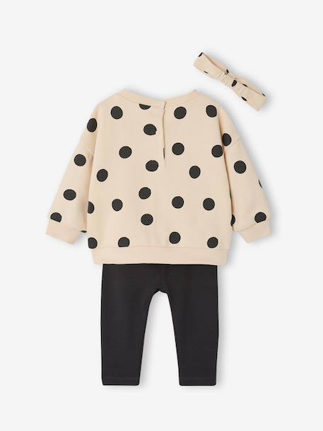 Sweatshirt + Leggings + Headband Ensemble for Baby Girls anthracite+navy blue+sand beige 