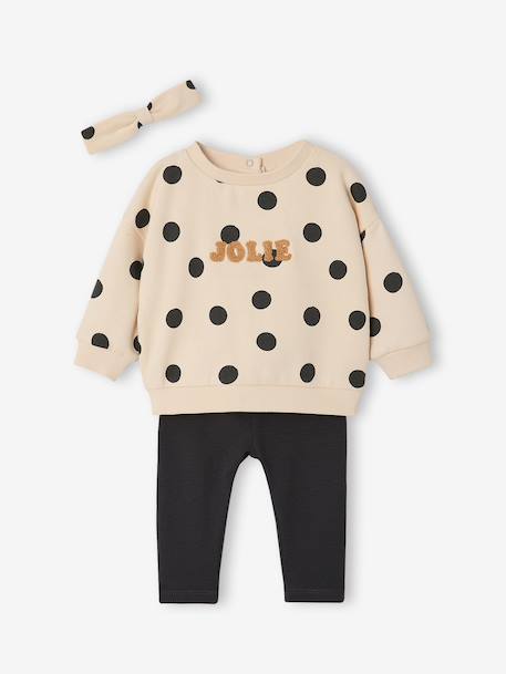 Sweatshirt + Leggings + Headband Ensemble for Baby Girls anthracite+navy blue+sand beige 