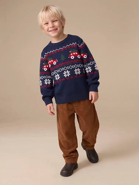 Wide-leg corduroy trousers for boys cappuccino+lichen 