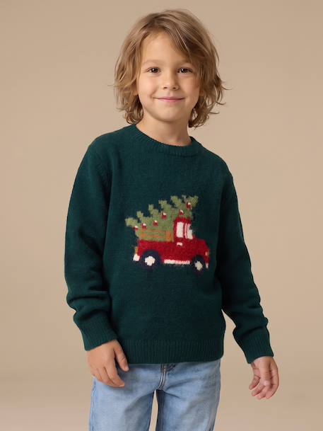 Jacquard jumper with long sleeves for boys dark green 